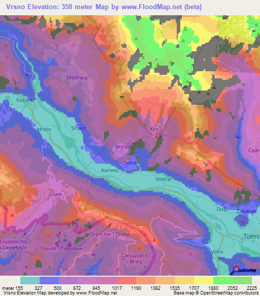 Vrsno,Slovenia Elevation Map