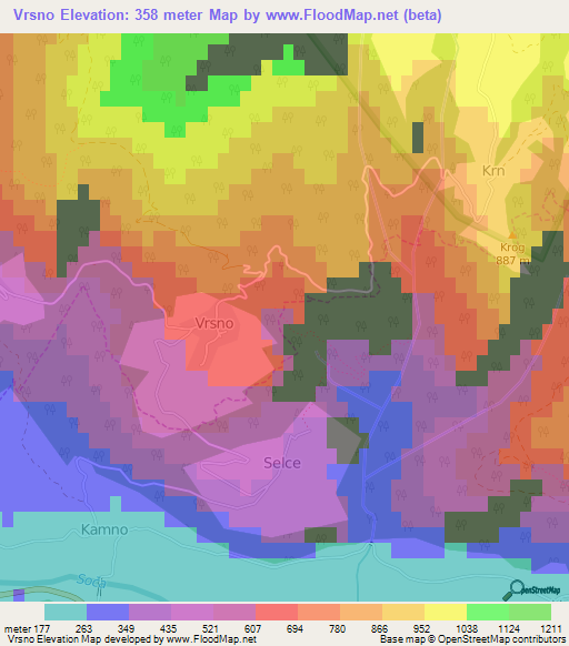 Vrsno,Slovenia Elevation Map