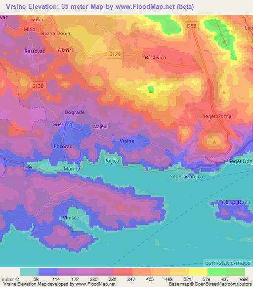 Vrsine,Croatia Elevation Map