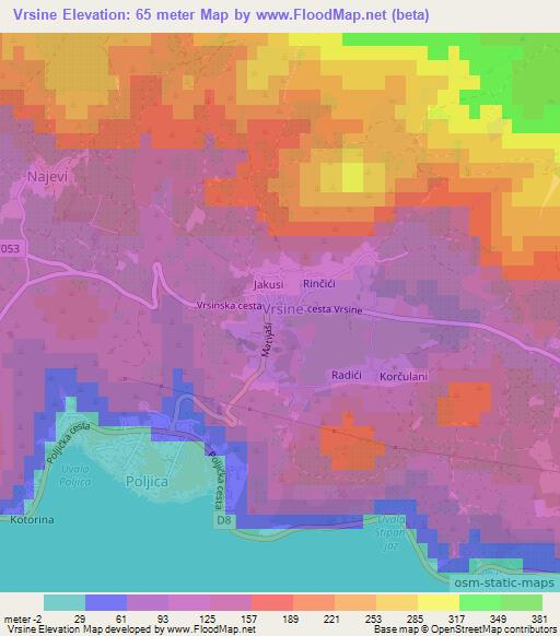 Vrsine,Croatia Elevation Map