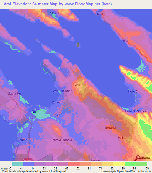 Vrsi,Croatia Elevation Map