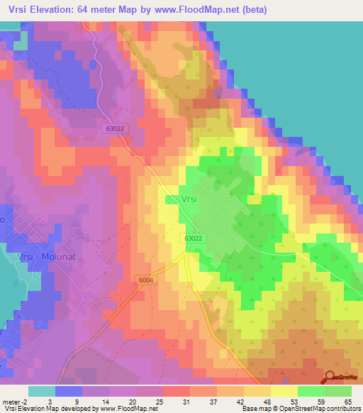 Vrsi,Croatia Elevation Map