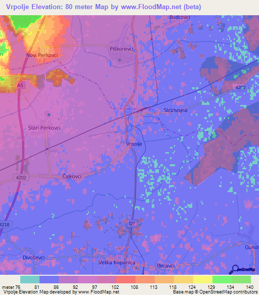 Vrpolje,Croatia Elevation Map