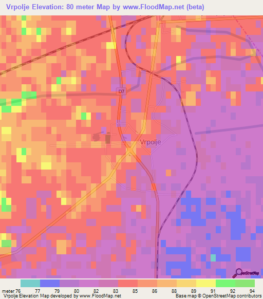 Vrpolje,Croatia Elevation Map