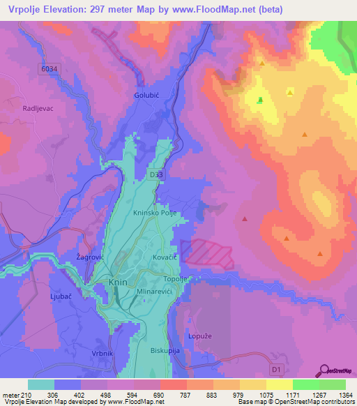 Vrpolje,Croatia Elevation Map