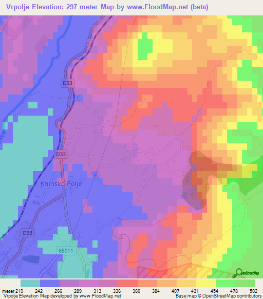 Vrpolje,Croatia Elevation Map