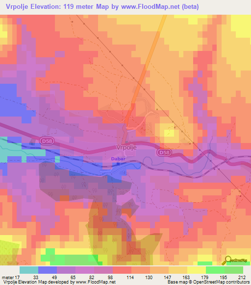 Vrpolje,Croatia Elevation Map