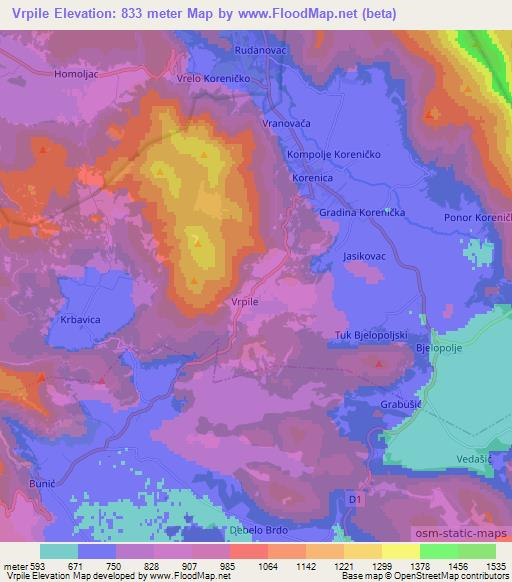 Vrpile,Croatia Elevation Map