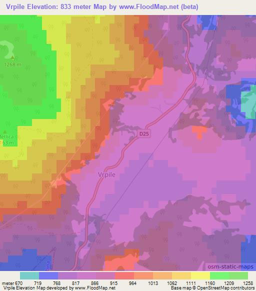 Vrpile,Croatia Elevation Map