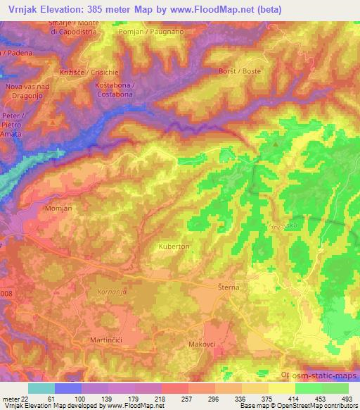 Vrnjak,Croatia Elevation Map