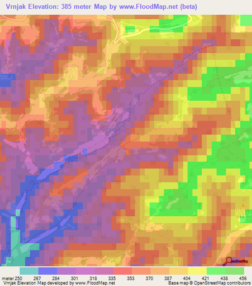 Vrnjak,Croatia Elevation Map