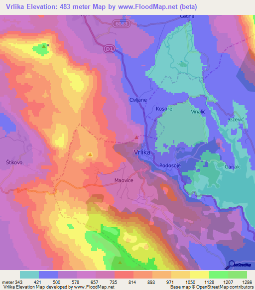 Vrlika,Croatia Elevation Map