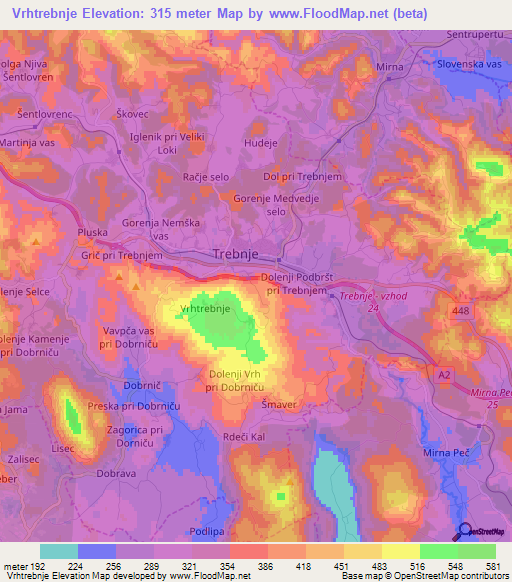 Vrhtrebnje,Slovenia Elevation Map