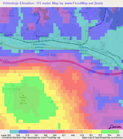 Vrhtrebnje,Slovenia Elevation Map