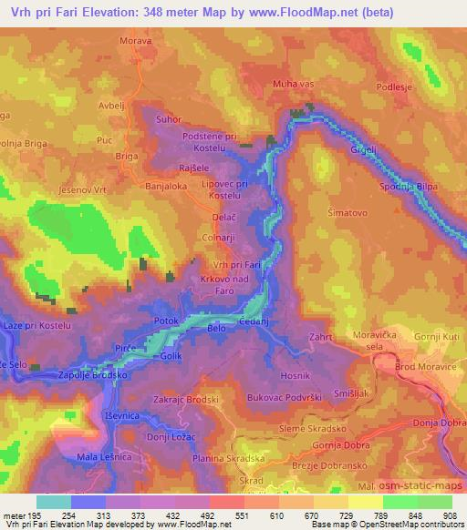 Vrh pri Fari,Slovenia Elevation Map