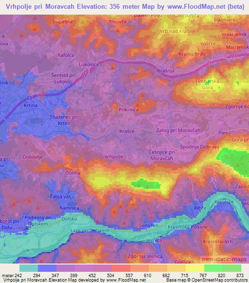 Vrhpolje pri Moravcah,Slovenia Elevation Map