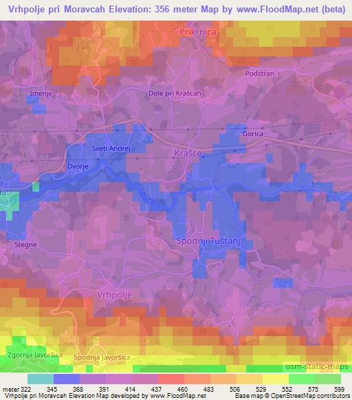 Vrhpolje pri Moravcah,Slovenia Elevation Map