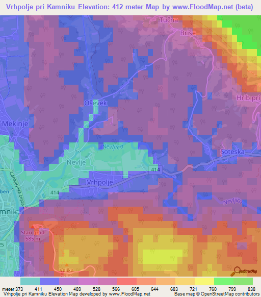 Vrhpolje pri Kamniku,Slovenia Elevation Map