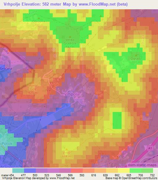 Vrhpolje,Slovenia Elevation Map