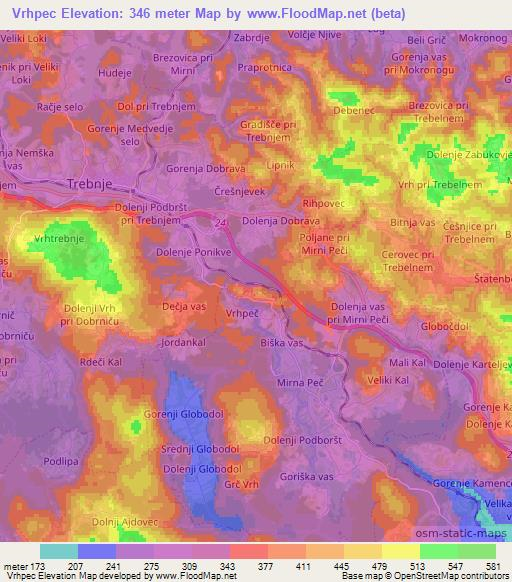 Vrhpec,Slovenia Elevation Map