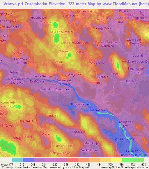 Vrhovo pri Zuzemberku,Slovenia Elevation Map