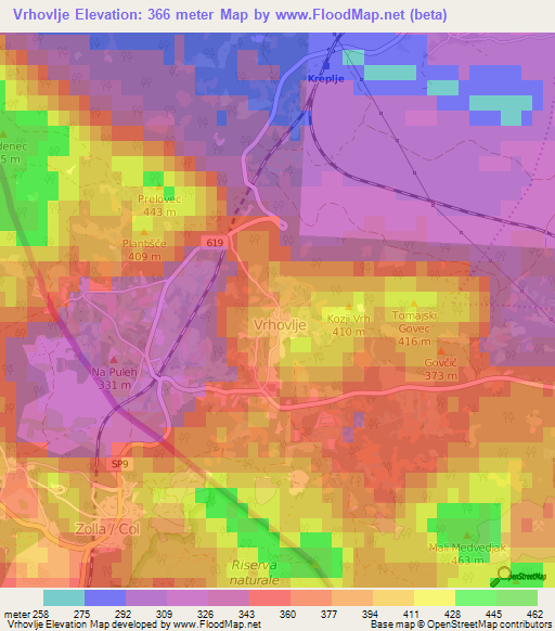 Vrhovlje,Slovenia Elevation Map