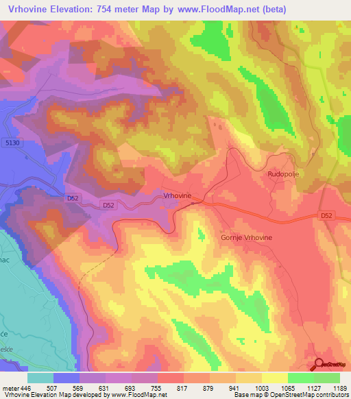 Vrhovine,Croatia Elevation Map