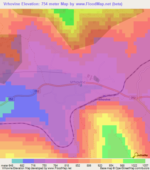 Vrhovine,Croatia Elevation Map