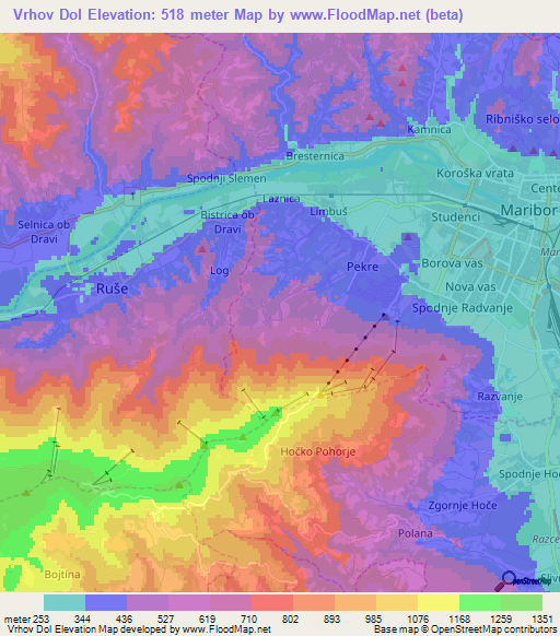 Vrhov Dol,Slovenia Elevation Map