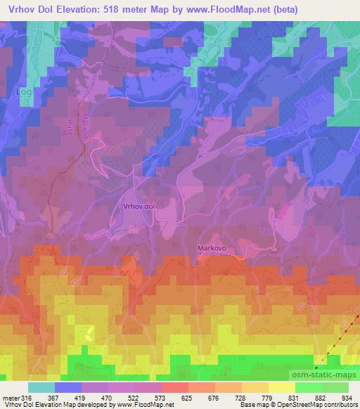 Vrhov Dol,Slovenia Elevation Map