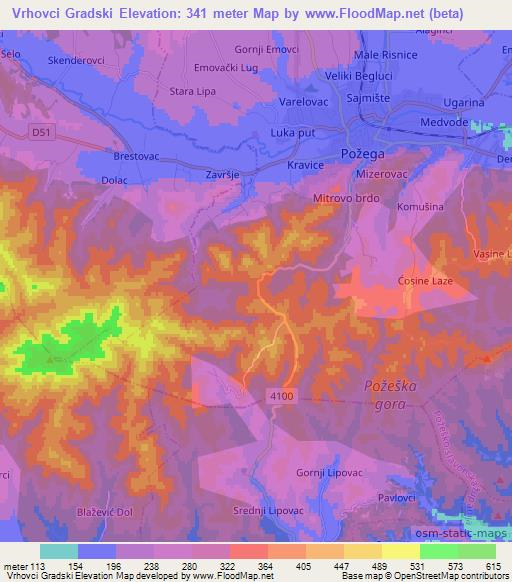 Vrhovci Gradski,Croatia Elevation Map