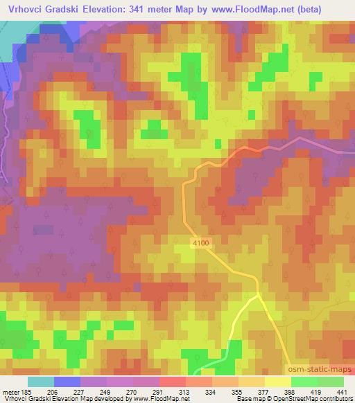 Vrhovci Gradski,Croatia Elevation Map