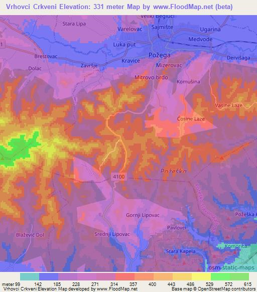 Vrhovci Crkveni,Croatia Elevation Map