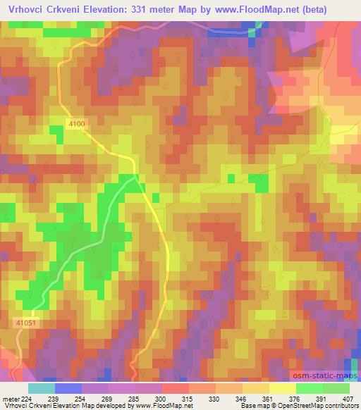 Vrhovci Crkveni,Croatia Elevation Map