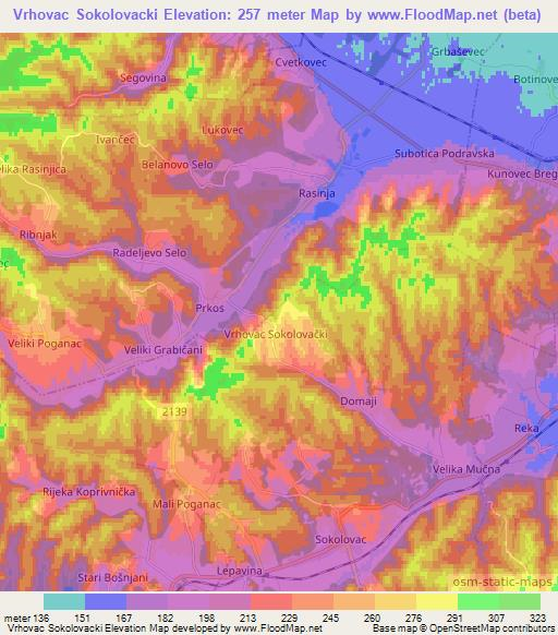 Vrhovac Sokolovacki,Croatia Elevation Map