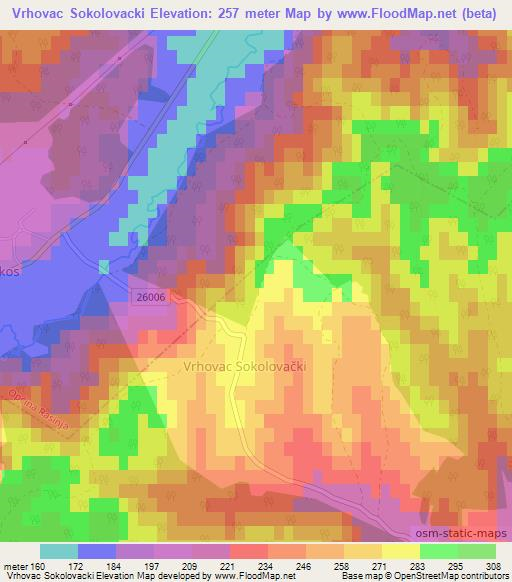 Vrhovac Sokolovacki,Croatia Elevation Map