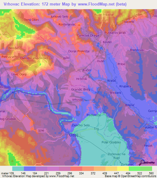 Vrhovac,Croatia Elevation Map