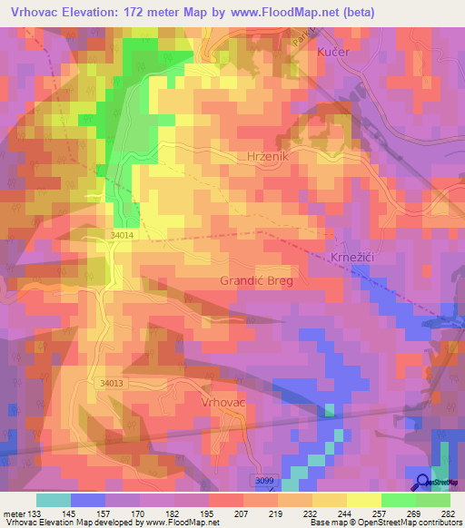 Vrhovac,Croatia Elevation Map