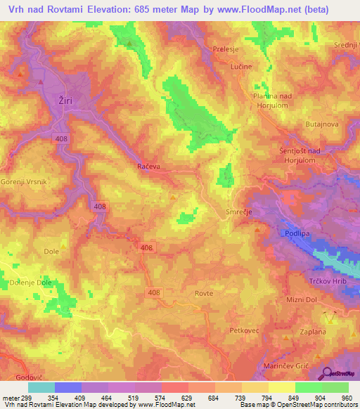 Vrh nad Rovtami,Slovenia Elevation Map