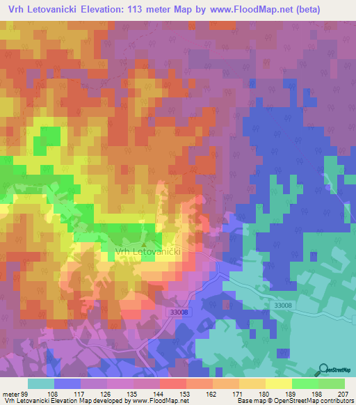 Vrh Letovanicki,Croatia Elevation Map