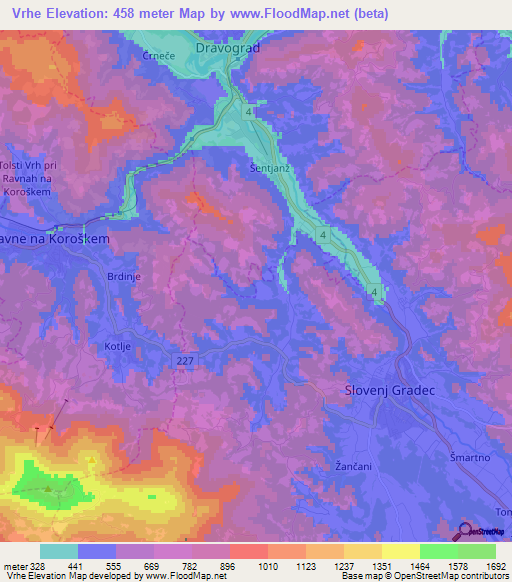 Vrhe,Slovenia Elevation Map