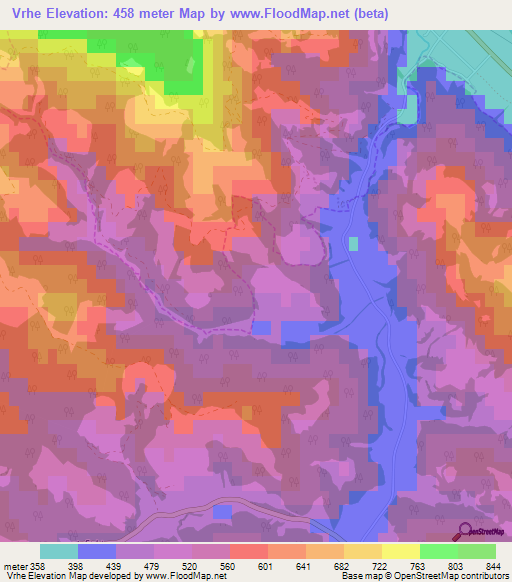 Vrhe,Slovenia Elevation Map