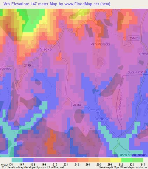 Vrh,Croatia Elevation Map