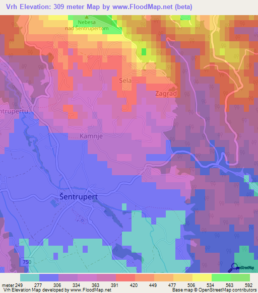 Vrh,Slovenia Elevation Map