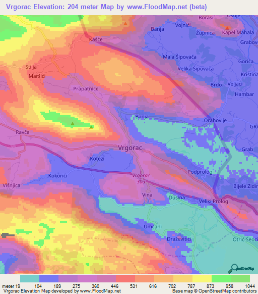 Vrgorac,Croatia Elevation Map