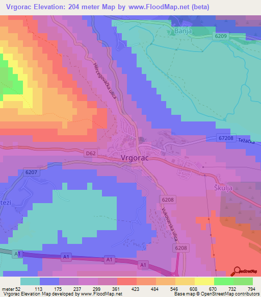 Vrgorac,Croatia Elevation Map