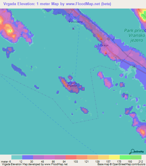 Vrgada,Croatia Elevation Map