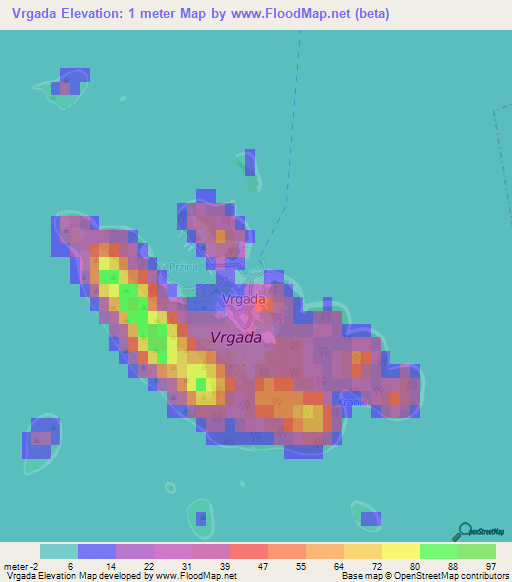 Vrgada,Croatia Elevation Map