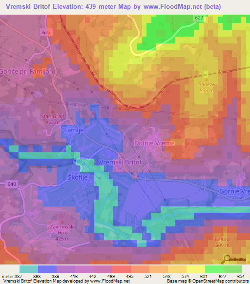 Vremski Britof,Slovenia Elevation Map