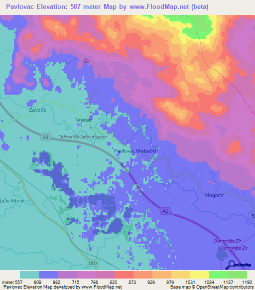 Pavlovac,Croatia Elevation Map